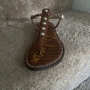 New Sam Edelman Latte Leather Gigi 9 Flat Sandals